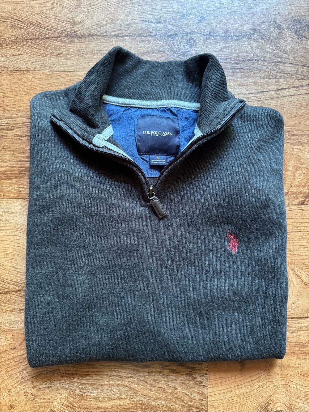 U.S. Polo Assn. Men's Charcoal Quarter-Zip Sweater with Red Logo